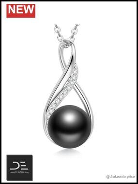 Tahitian Black Pearl Necklace 925 Sterling Silver Gold Plated Infinity Pendant